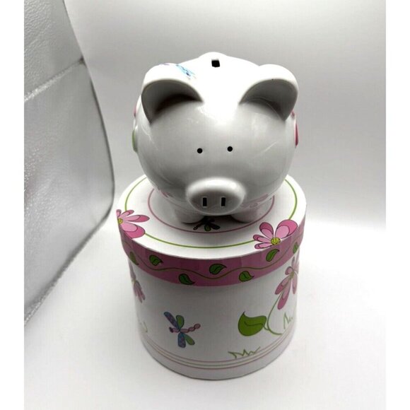 This Little Piggy Piggy Bank and box with Butterflies and Flowers New In Box - Picture 2 of 7